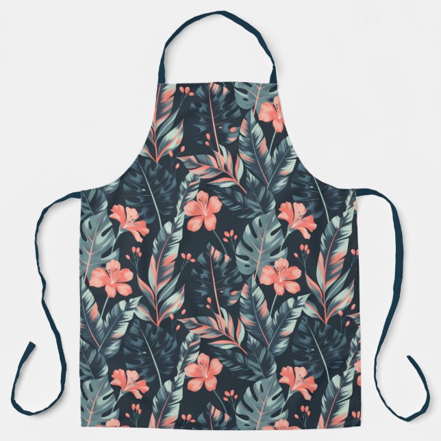 Tablier Fleurs et feuilles tropicales à grande échelle (Recto)