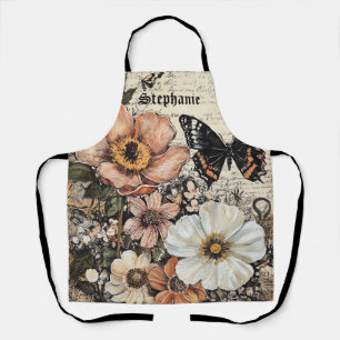 Tablier Fleurs et papillons rustiques - Papier vieilli (14