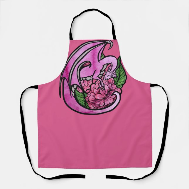 Tablier Fleurs florales de Dragon rose chaud Geek fille (Recto)