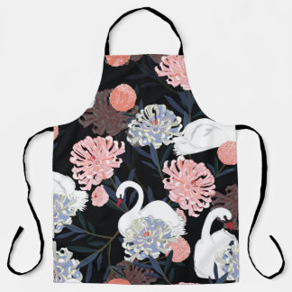 Tablier Fleurs florales orientales Motif de cygne