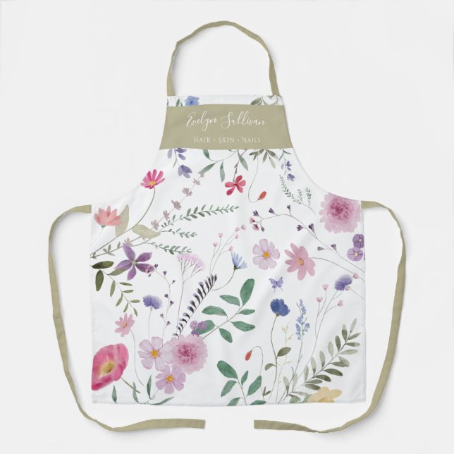 Tablier Fleurs fraîches de prés Khaki blanc (Recto)