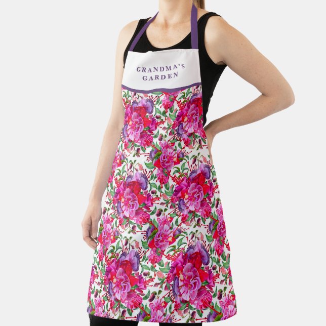 Tablier Fleurs Fuchsia personnalisées (Insitu)