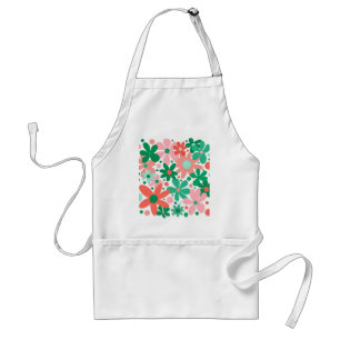 Tablier Fleurs funky en vert, pêche et corail