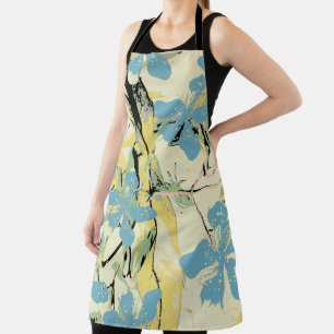 Tablier Fleurs Hawaii bleu et jaune