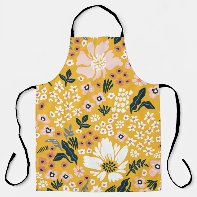 Tablier Fleurs Jardin : Charme Vintage Jaune. (Recto)