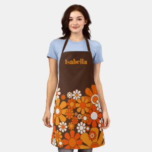 Tablier Fleurs Jardin Rétro Vintage les années 70 Brown et