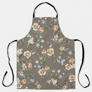 Tablier fleurs mignonnes avec motif feuille sur fond gris