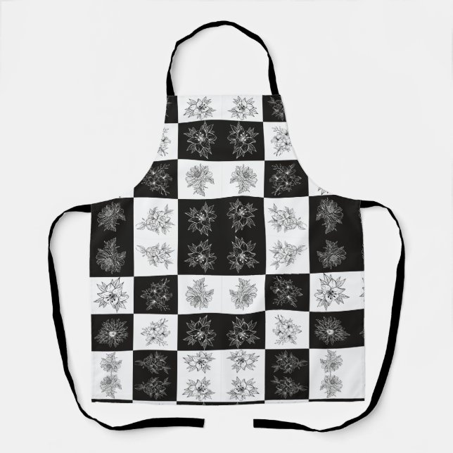 Tablier Fleurs monochromes et motif damier (Recto)