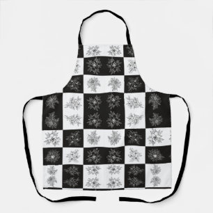Tablier Fleurs monochromes et motif en damier