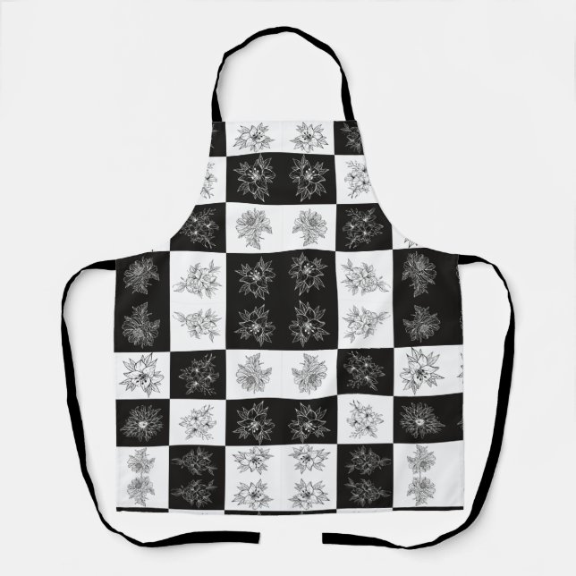 Tablier Fleurs monochromes et motif en damier (Recto)