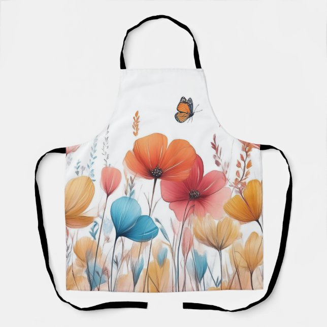 Tablier Fleurs Nature Illustration Pastel Couleur Dessin (Recto)