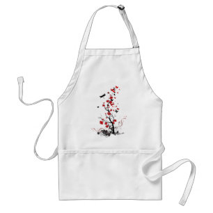 Tablier Fleurs noires et rouges