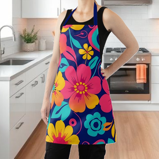 Tablier Fleurs rétro brillantes et audacieuses - style Dop (Bright and Bold Retro Flowers-Dopamine Style Apron)
