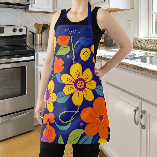 Tablier Fleurs rétro colorées - Style Dopamine (Colorful Retro Flowers-Dopamine Style Apron)