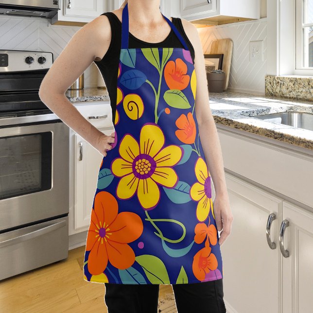 Tablier Fleurs rétro colorées - Style Dopamine (Colorful Retro Flowers-Dopamine Style Apron)