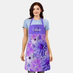 Tablier Fleurs rose et violet Monogramme