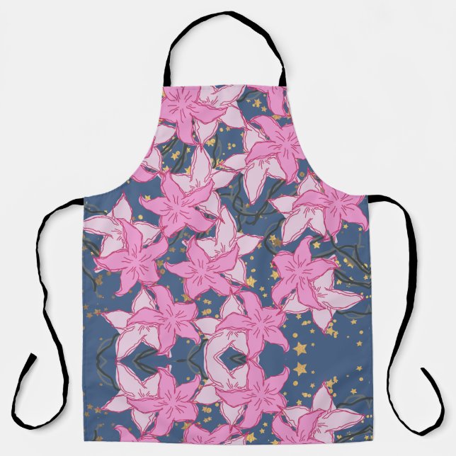 TABLIER FLEURS ROSE - MOTIFS FLORAUX APRON (Recto)