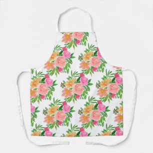 Tablier Fleurs roses à l'aquarelle sur fond blanc