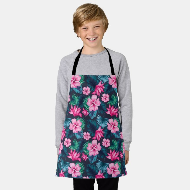 Tablier Fleurs roses avec motif de feuilles vertes-79066 (Porté)