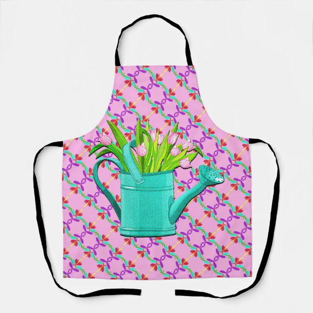 Tablier Fleurs roses dans armoires d'arrosage turquoise (Recto)