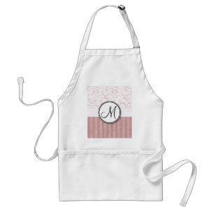 Tablier Fleurs roses et frites avec Monogramme