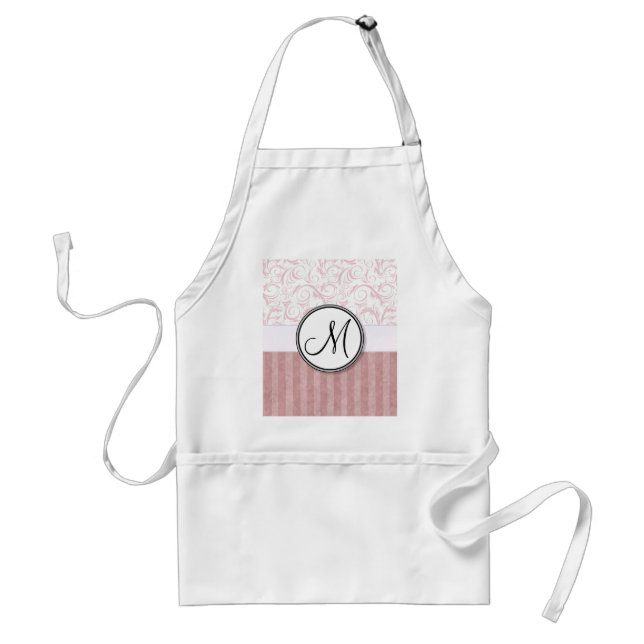 Tablier Fleurs roses et frites avec Monogramme (Devant)