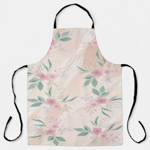 Tablier Fleurs roses et motif feuille vert