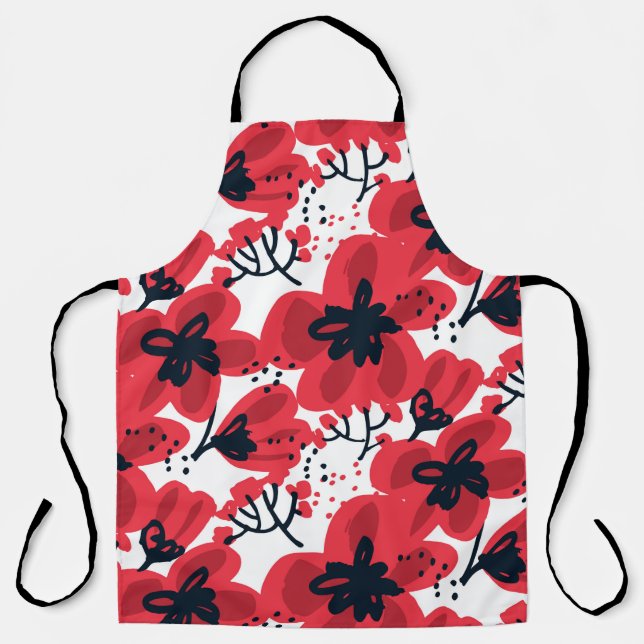 Tablier Fleurs rouges Abstraites dessinées à la main sans  (Recto)