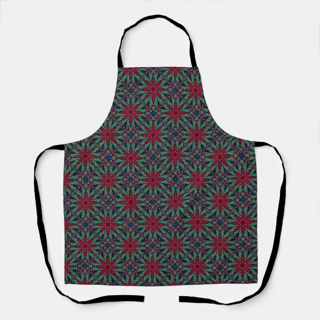 Tablier Fleurs rouges avec vert et bleu (Recto)