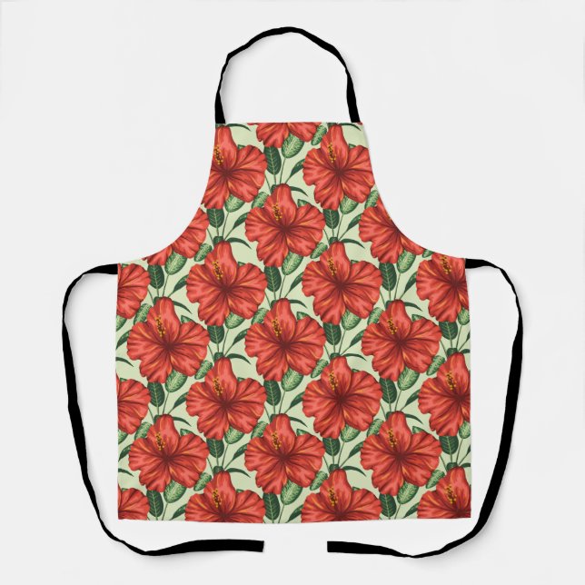 Tablier Fleurs rouges motifs à fleurs tropicales (Recto)