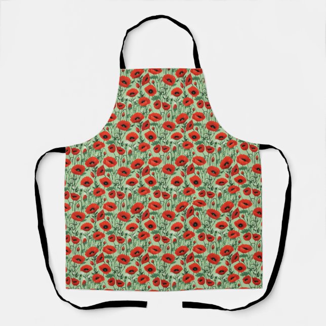Tablier Fleurs sans couture avec des coquelicots rouges et (Recto)