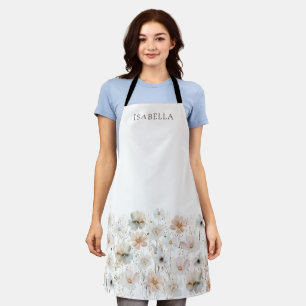 Tablier Fleurs sauvages à l'aquarelle Nom personnalisé