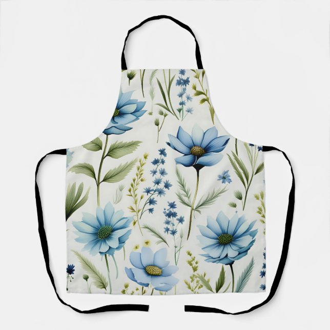 Tablier Fleurs sauvages aquarelle sur bleu clair (Recto)