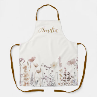 Tablier Fleurs sauvages bohèmes Nom floral aquarelle