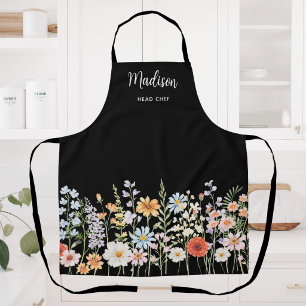 Tablier Fleurs sauvages de fleurs florales aquarelle Monog
