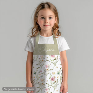 Tablier Fleurs sauvages enfant personnalisé féminin