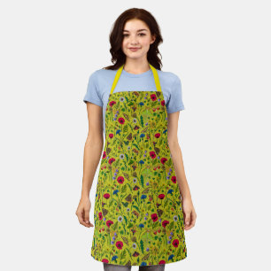 Tablier Fleurs sauvages et papillons de nuit en vert