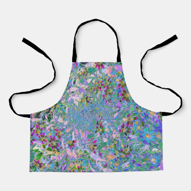 Tablier Fleurs sauvages rétro violettes, vertes et bleues  (Recto)