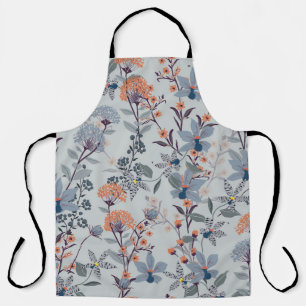 Tablier Fleurs sauvages sur bleu, motif botanique.