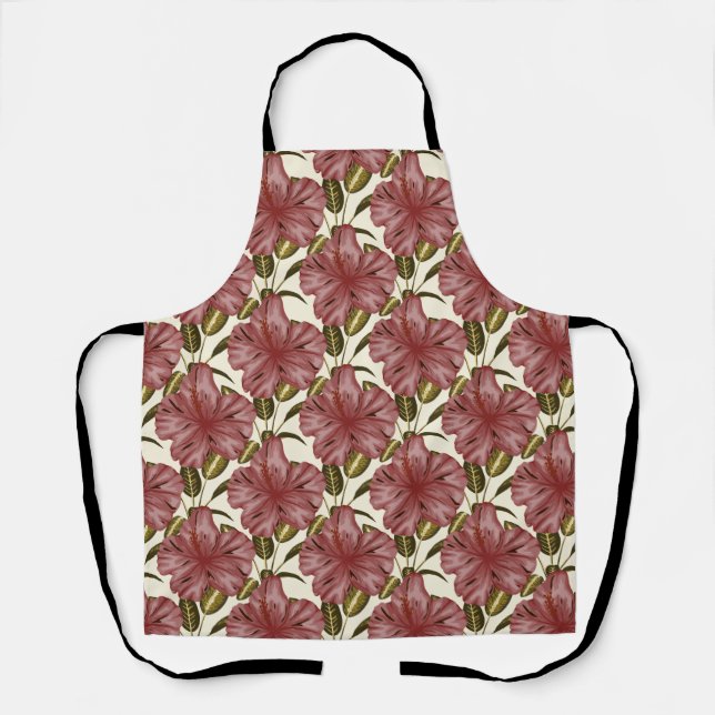 Tablier Fleurs tropicales sans couture motif | fleurs roug (Recto)