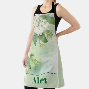 Tablier Fleurs verdoyantes aquarelle moderne & personnalis