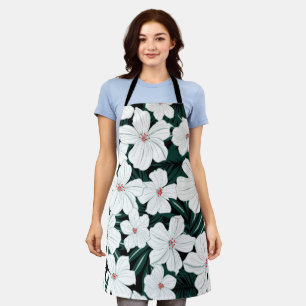 Tablier Fleurs vertes blanches minimalistes et joliment mo