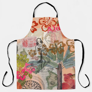 Tablier Fleurs Vintage Hula Coloré Hawaïen Tropical