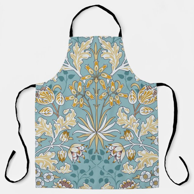 Tablier Fleurs vintages, feuillage bleu clair transparent (Recto)