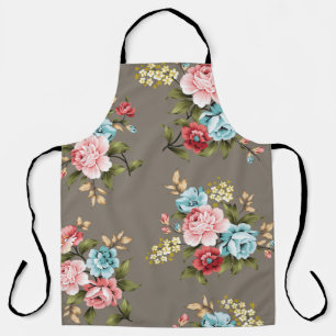 Tablier Fleurs vintages roses et bleues avec vert et crème