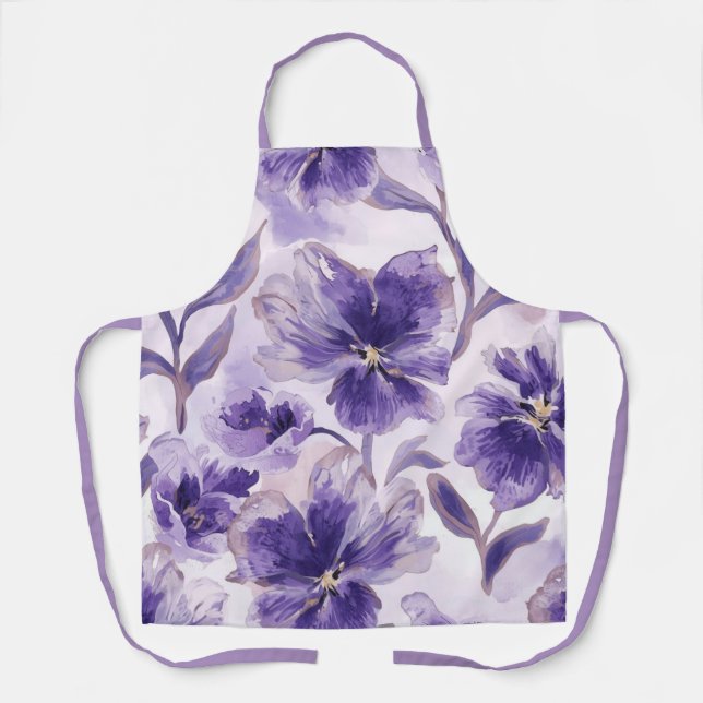 Tablier Fleurs violettes aquarelle fleurs violettes peinte (Recto)