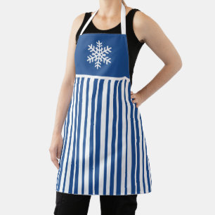 Tablier Flocon de neige bleu lignes rayées Noël