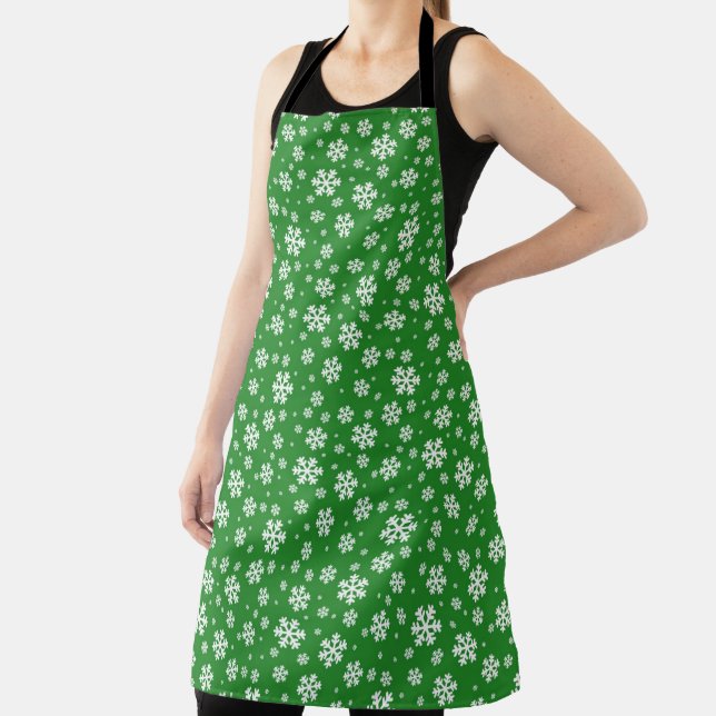 Tablier Flocons blancs sur motif vert d'hiver (Insitu)