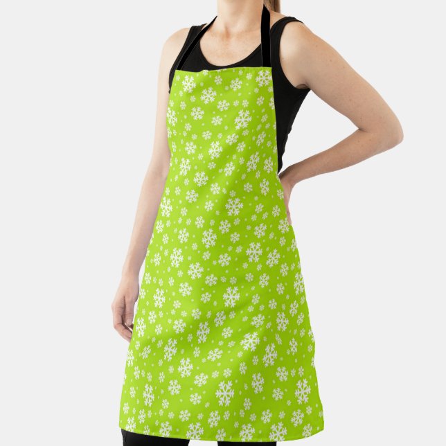 Tablier Flocons blancs sur motif vert d'hiver (Insitu)