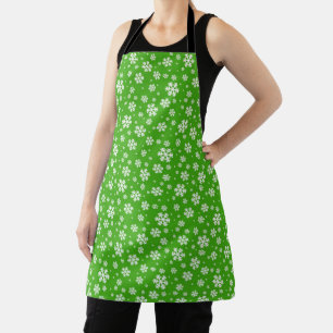 Tablier Flocons blancs sur motif vert d'hiver